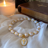 Black & Gold Cross Beaded Stretch Bracelet – A Daily Reminder of Faith, Hope & Devotion - product view