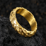 Heavy Hammered Scale Braided Texture Stainless Steel Comfort Fit Band Ring
