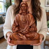 Hand-Carved Beechwood Sacred Heart of Jesus Prayer Statue