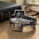 S925K Silver Jesus Guardian Cross Sacred Heart of Jesus Ring