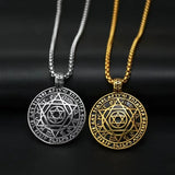 Amulet seal Solomon hexagram 12 signs of the zodiac pendant stainless steel necklace - BGCOPPER