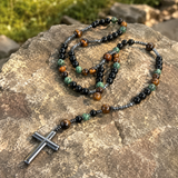 African Pine Tiger Eye Rosary Necklace - product view