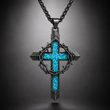 Crown of Thorns Turquoise Cross Necklace – Christian Faith Pendant with 24″ Chain