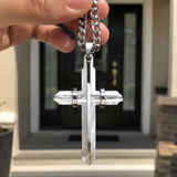 Two‑Tone Textured Stainless Steel Men’s Cross Necklace