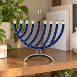 Blue & Silver Hanukkah Menorah – Star of David Candle Holder