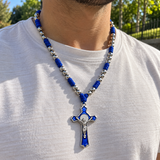 t. Benedict Blue Enamel Rosary with Crucifix – Silver-Tone Beads & Braided Cord