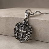 Eagle Cross Shield Pendant Necklace, Religious Faith Men’s Necklace