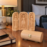 Hand-Carved Travel Triptych Altar: The Holy Family at Your Side