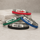 Two‑Layer Braided Leather Cross Bracelet