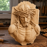 Jesus Crown of Thorns Beechwood Sculpture - size and finish detail