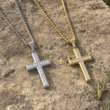 Minimalist Full Paved Cubic Zirconia Stainless Steel Cross Necklace