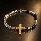 Two-Tone Cross & Natural Stone Bracelet