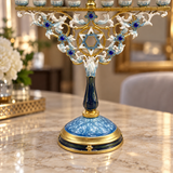 Elegant Blue & Gold Nine-Branch Hanukkah Menorah