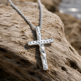 Twisted Hammered Textured Cross Pendant Necklace