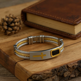 Titanium Steel Braided Two-Tone Cross Bangle