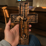 Christ Still Reaches Down – Hand-Carved Beechwood Savior Cross - side view