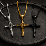 Rose Wrapped Cross Necklace, Retro Religious Pendant for Men Women
