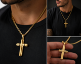 Two‑Tone Textured Stainless Steel Men’s Cross Necklace