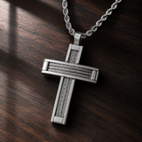 Braided Steel‑Wire Textured Cross Pendant Necklace