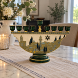 Jerusalem Skyline Hanukkah Menorah – Cloisonné Enamel Judaica Candle Holder