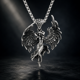 Vintage Archangel Stainless Steel Necklace, 3D Embossed Angel Pendant Box Chain for Men