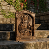 Sacred Heart of Jesus Hand-Carved Beechwood Relief - Divine Mercy Home Altar Decor