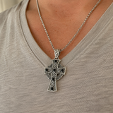 Vintage Celtic Cross Necklace with Black Stones – A Timeless Symbol of Faith