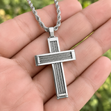 Braided Steel‑Wire Textured Cross Pendant Necklace
