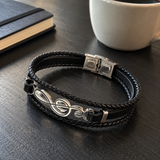 Men's Treble Clef Leather Bracelet – Stainless Steel Music Note Jewelry, A Meaningful Gift for Music Lovers