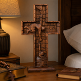 BGCOPPER Savior Jesus Cross - Carved from Natural Wood