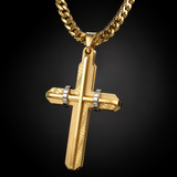 Two‑Tone Textured Stainless Steel Men’s Cross Necklace