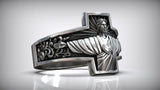 S925K Silver Jesus Guardian Cross Sacred Heart of Jesus Ring - BGCOPPER