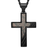 Industrial Brushed Cracked Copper Inlay Stainless Steel Cross Necklace