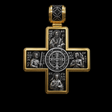 Double-Sided S925K Sterling Silver Sacred Heart and Saint Cross Pendant—Your Daily Spiritual Companion