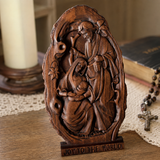Natural Beechwood Nativity Scene Wooden Carved Plaque Tabletop Arrangement