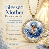 Blue Floral Madonna & Child Pendant Necklace