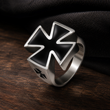 3D Raised Black Enamel Maltese Cross Stainless Steel Mens Ring