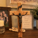 Holy City Wood Olive Wood Crucifix with Bronze Christ — Handcrafted Prayer Cross