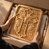 Lion of Judah Holy Cross – Hand-Carved Wooden Christian Wall Plaque