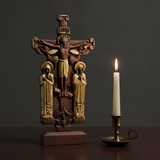 Orthodox Altar Table Ornament: Saints and the Crown of Thorns — Hand-Carved Wooden Cross