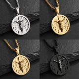 3D Crucifixion Lord’s Prayer Engraved Medallion Pendant Necklace