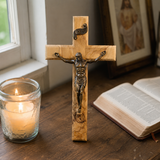 Holy City Wood Olive Wood Crucifix with Bronze Christ — Handcrafted Prayer Cross