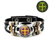 St. Benedict's Exorcism Medal Luminous Braided Adjustable Snap Clasp Multi-Layer Bracelet - BGCOPPER