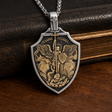 Archangel Michael Shield Pendant Necklace for Men,316L Stainless Steel Vintage 3D Relief Religious Amulet Necklace,Faith Protection Jewelry Gift