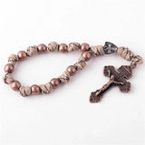 Crucifix Necklace Hand Woven Rope Car Pendant Rosary Strings - BGCOPPER