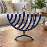 Blue & Silver Hanukkah Menorah – Star of David Candle Holder