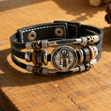 St. Benedict's Exorcism Medal Luminous Braided Adjustable Snap Clasp Multi-Layer Bracelet