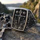 S925K Silver Handcrafted Jesus Crucifixion Scene Ring