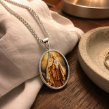 3D Raised Enamel Our Lady of Mount Carmel Oval Stainless Steel Necklace