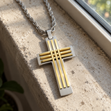 Modern Interwoven Stripe Cross Necklace – Bold Faith, Urban Style